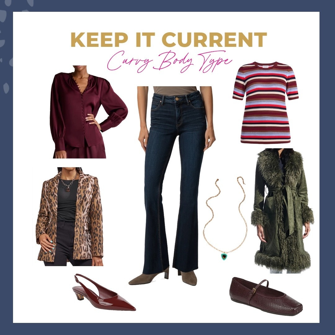 As a Curvy Body Type, otherwise known as a hourglass shape, keep your wardrobe current this fall with these items including something with color!
