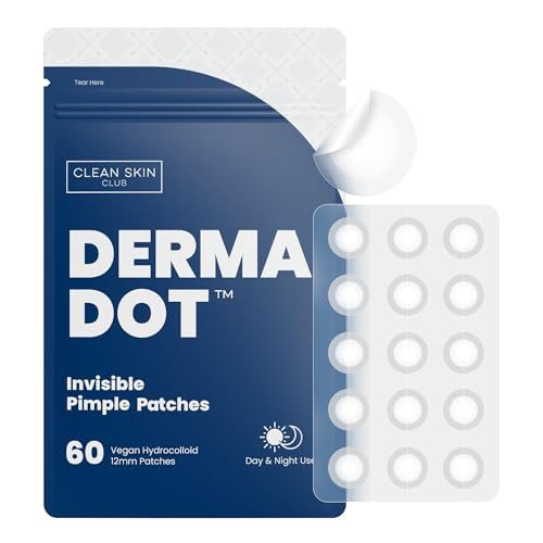 Clean Skin Club 60 Invisible Vegan Pimple Patches, Derma Dot Hydrocolloid for Covering Zits, Blackhead, Blemish, Absorbing Face Cover Sticker, Skincare Treatment, Non Toxic Ingredients | Amazon (US)