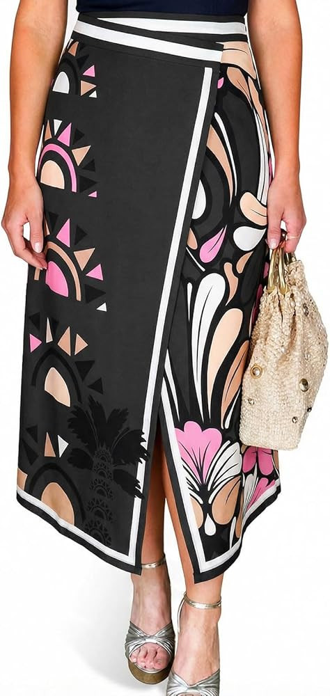 Tankaneo Women Floral Wrap Maxi Skirt Boho Elastic High Waisted Zipper Split A Line Flower Midi S... | Amazon (US)