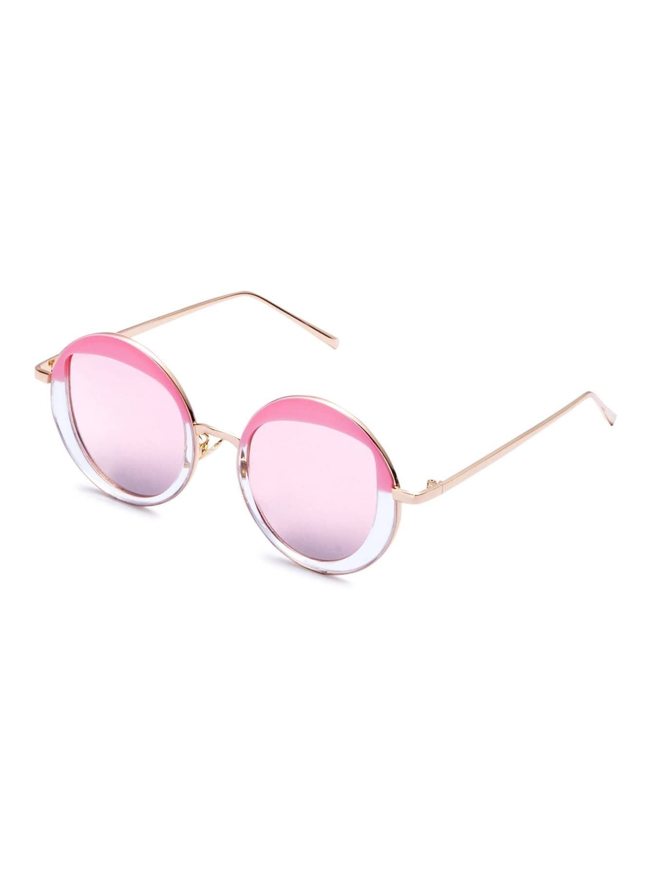 Pink And Gold Frame Round Design Sunglasses | SHEIN