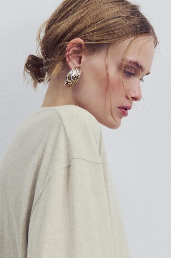 Zara - Striped Combination Earrings - Gold / Silver - M - Woman | Zara US