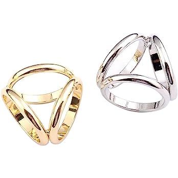 2PCS(Golden + Silver) Women Lady Girls Three Ring Fashion Scarf Ring Buckle Modern Simple Triple ... | Amazon (US)