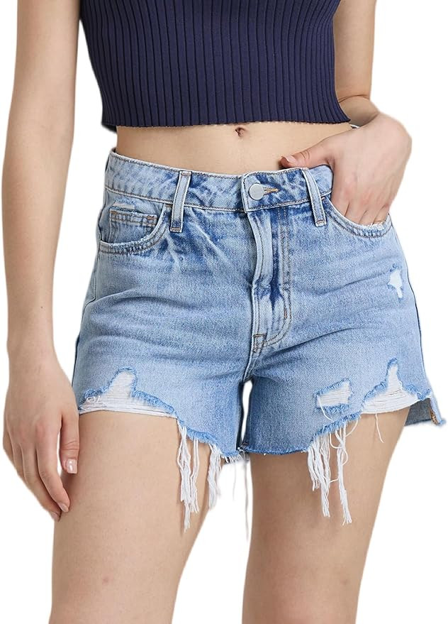 Womens High Waisted Jean Shorts Frayed Hem Ripped Denim Shorts Trendy Distressed Cut Off Jean Sho... | Amazon (US)