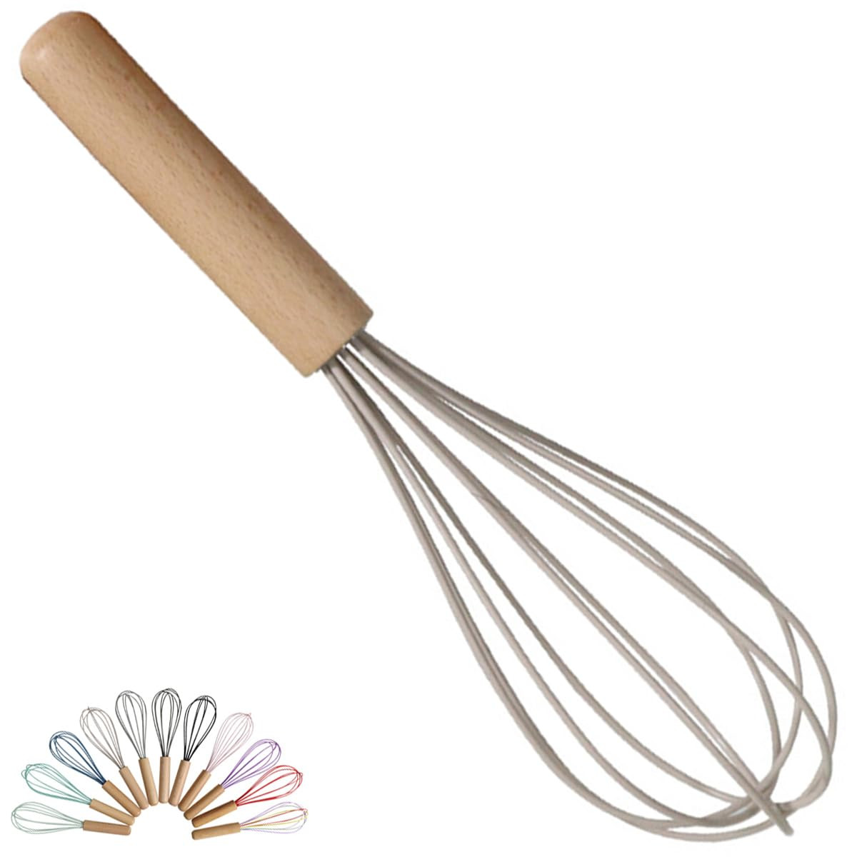 1-Piece Khaki Silicone Whisk with Wooden Handle BRIIEC 10-inch Non Stick Balloon Whisk Egg Beater... | Amazon (US)