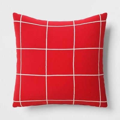 Oversized Grid Square Christmas Throw Pillow Red/Ivory - Wondershop&#8482; | Target