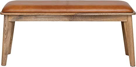 Bloomingville Mango Wood and Leather Upholstered Bench, Natural and Camel Seating, 43" L x 15" W ... | Amazon (US)