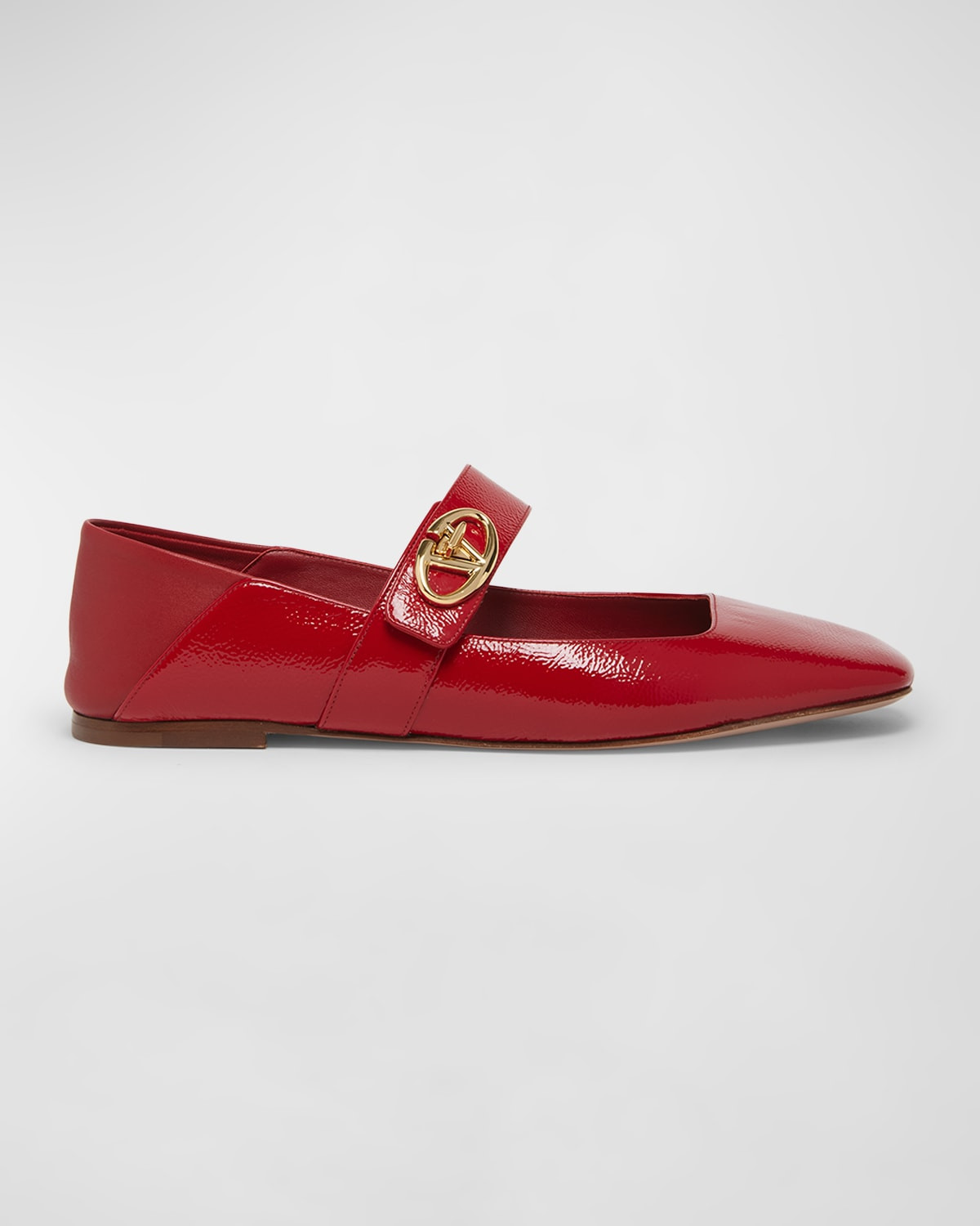 Leather VLogo Square-Toe Ballerina Flats | Neiman Marcus
