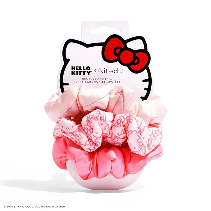 Hello Kitty x Kitsch Fabric Scrunchies - No Crease Hair Ties for Girls, Cute Puffy Scrunchies for... | Amazon (US)