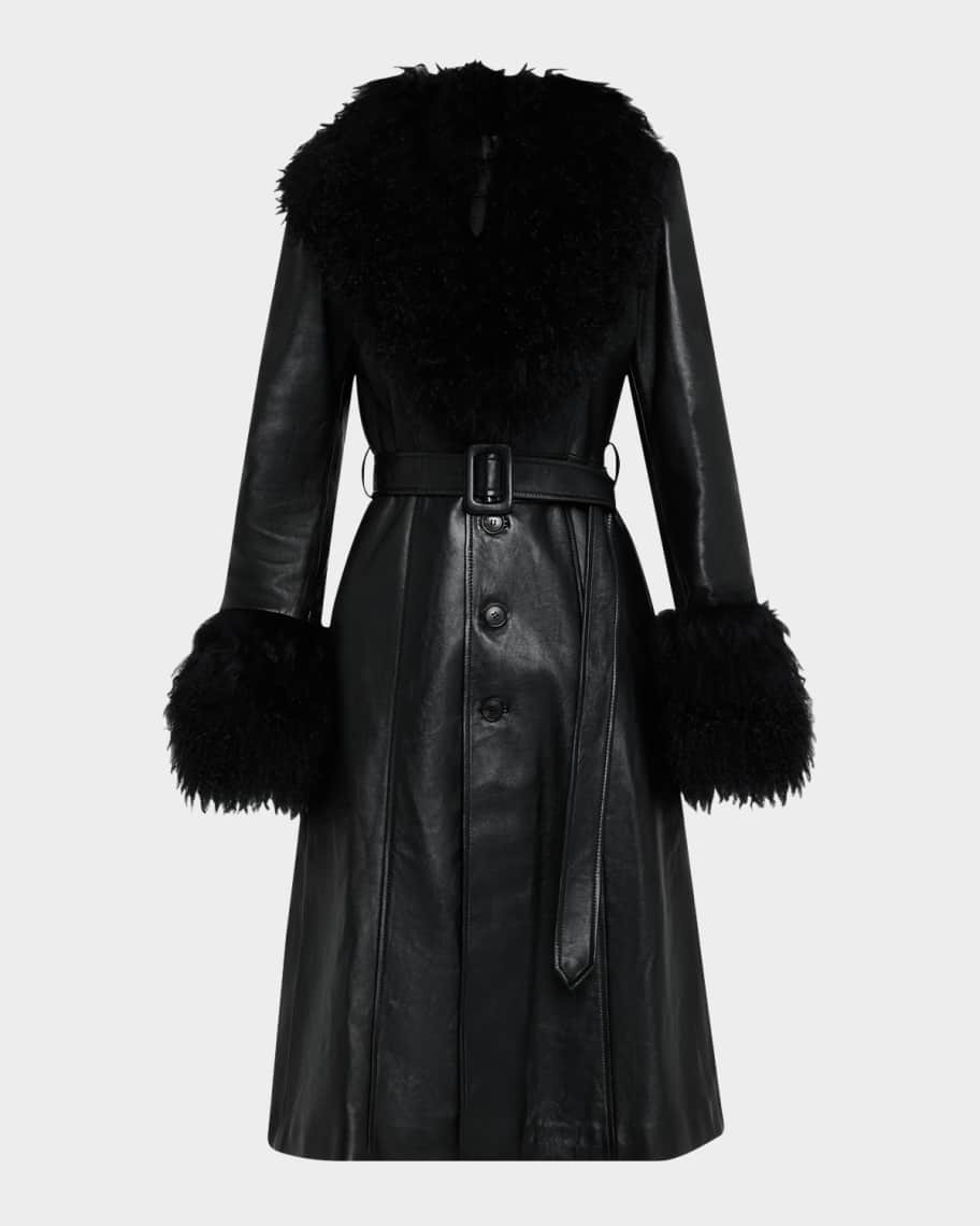 Nili Lotan Solene Lamb Shearling Trim Belted Leather Coat | Neiman Marcus