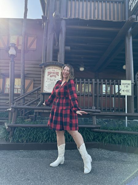 This cute and festive red plaid dress was perfect for a night at the hoop Dee Doo at Walt Disney World, it would also make a great casual Christmas dress ! If in between, size up. 

#LTKHoliday #LTKmidsize #LTKSeasonal