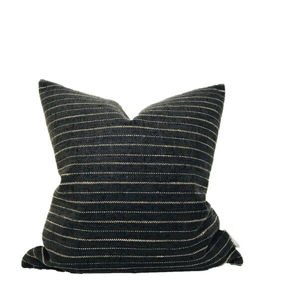 Black Boho Pillow Cover, Jute Stripe Pillow Cover, Black Pillow Cover, Tribal Pillow Cover, Black... | Etsy (US)