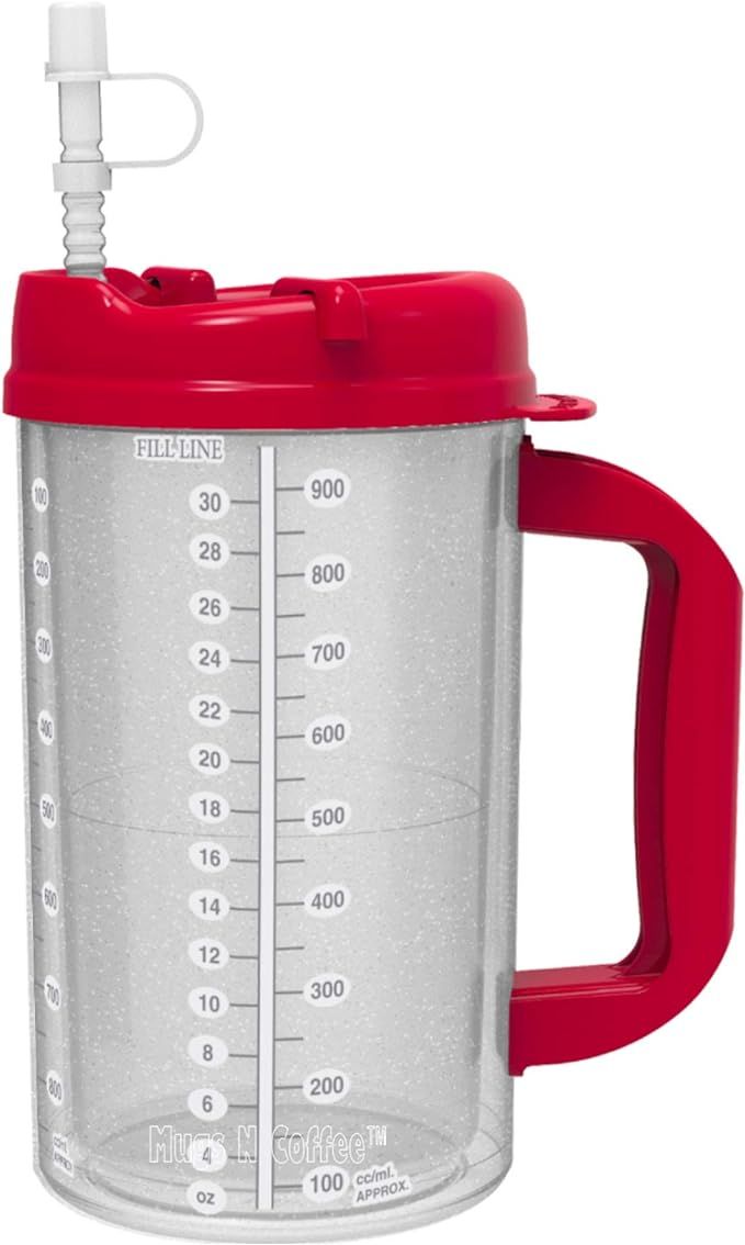 32 oz Red Double Wall Insulated Hospital Mug - Cold Drink Mug - New Swivel Lid Design - Includes ... | Amazon (US)