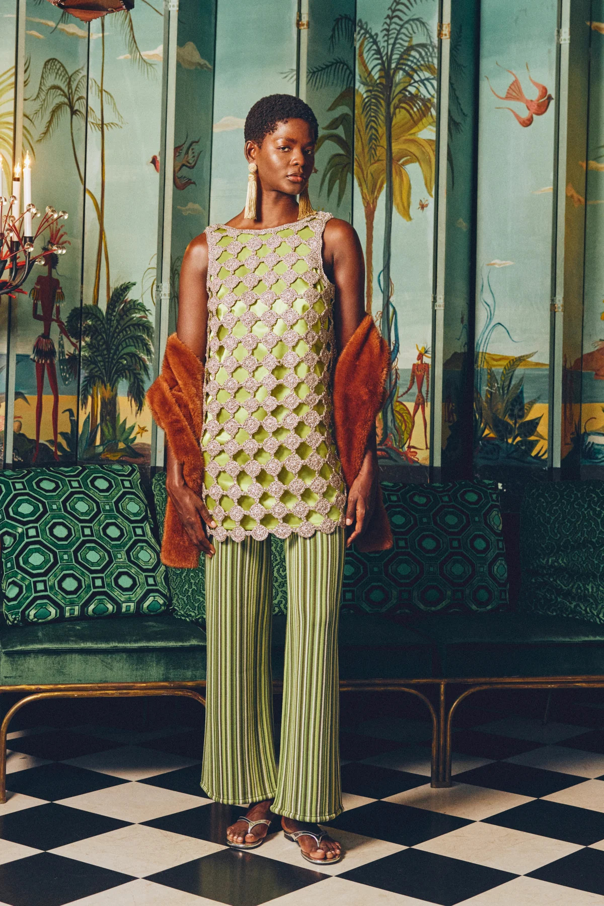 Sina Crochet Mini Dress In Moss/Satellite Silver | Simon Miller