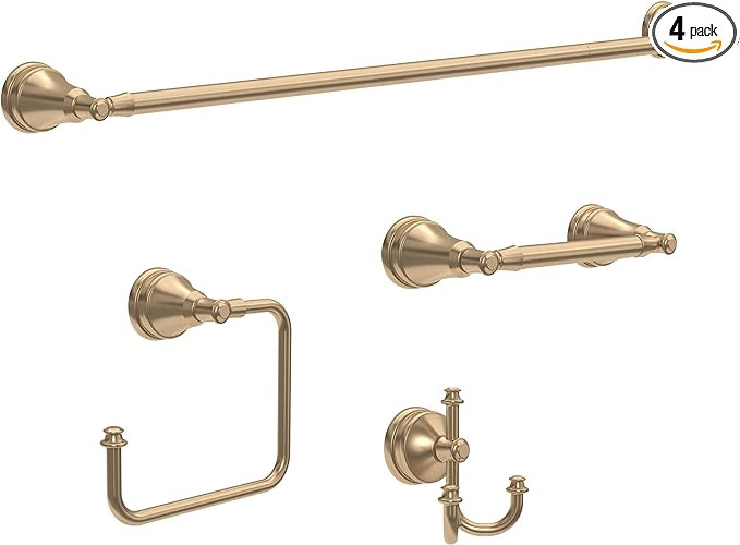 Delta Mylan 4-Piece Bathroom Set Champagne Bronze 18" Towel Rack, Toilet Paper Holder, Hand Towel... | Amazon (US)
