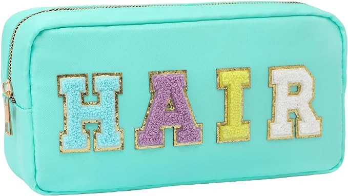 DYSHAYEN Nylon Cosmetic Bag Small Travel Makeup Pouch Bag for Women Girls with Chenille Letter Pa... | Amazon (US)