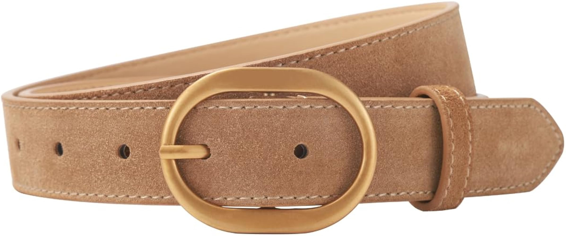 Women's Suede Belt Casual Genuine Leather Jeans Belts Gold Buckle Elegant Waist Dress Belts | Amazon (US)