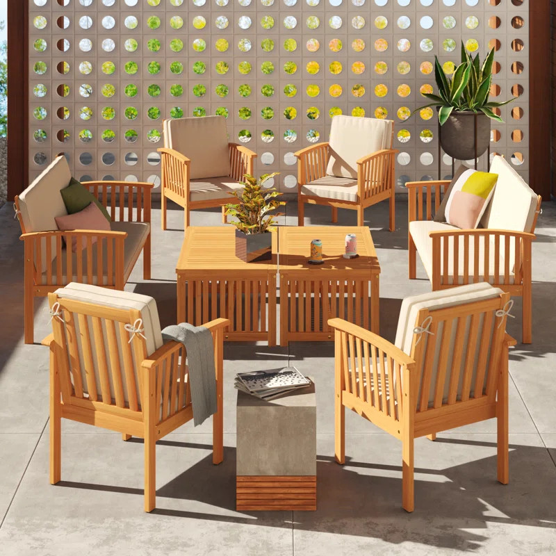 Solid Wood 8 - Person Seating Group with Cushions | Wayfair North America