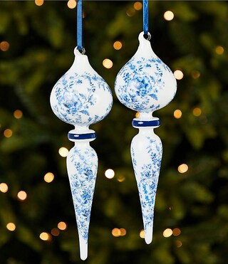 Meet Me Under The Mistletoe Collection Chinoiserie Finial Glass Ornament, Set Of 2 | Dillard's