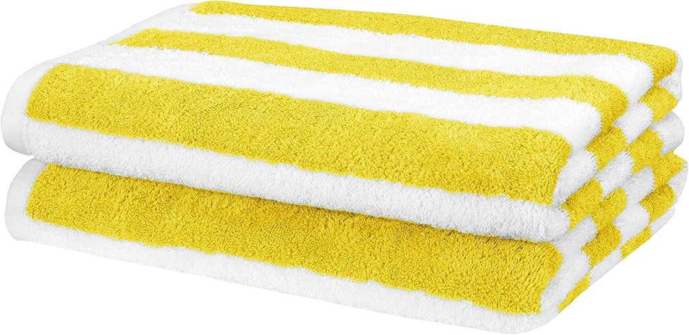 Amazon Basics Cabana Stripe Beach Towel, Pack of 2, Yellow, 60" x 30" | Amazon (US)