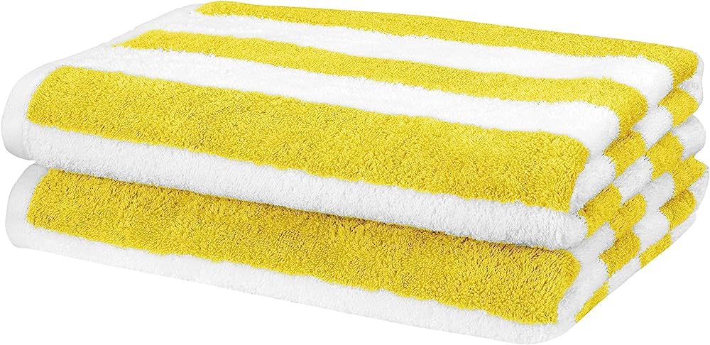 Amazon Basics Cabana Stripe Beach Towel, Pack of 2, Yellow, 60" x 30" | Amazon (US)