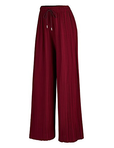 Made By Johnny MBJ WB1484 Womens Pleated Wide Leg Palazzo Pants with Drawstring OneSize Wine | Amazon (US)