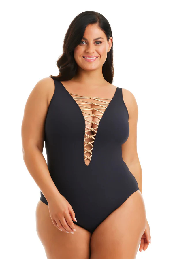 Kore One Piece High Neck Lace Down Swimsuit, Plus | Bleu Rod Beattie