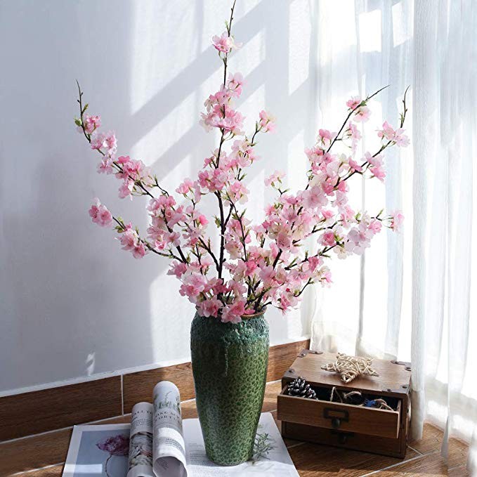 YUYAO Artificial Cherry Blossom Flowers, 4pcs Peach Branches Silk Tall Fake Flower Arrangements f... | Amazon (US)