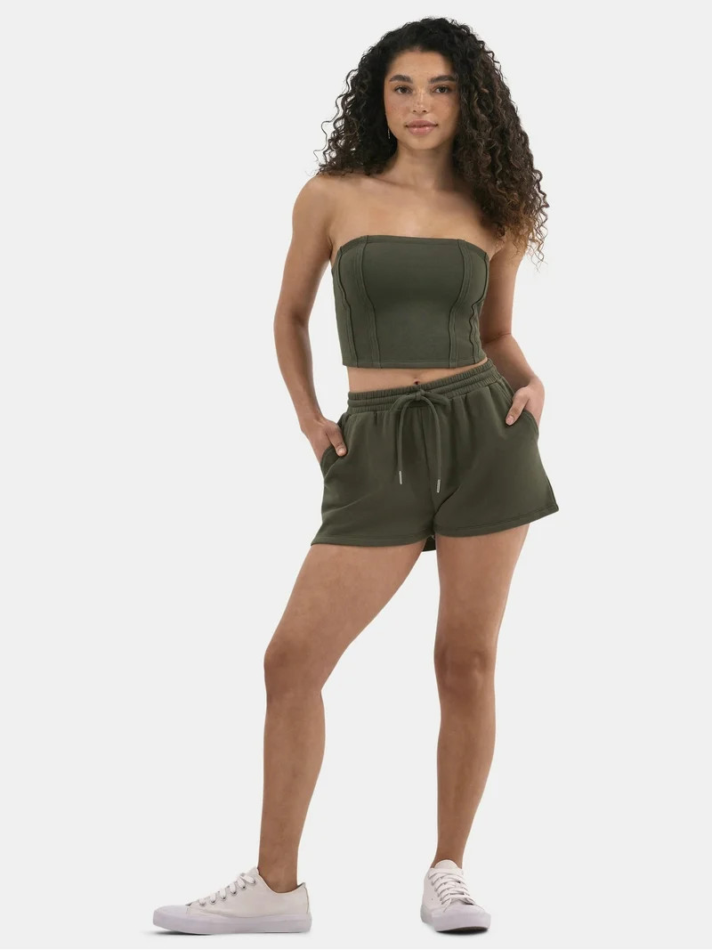 No Boundaries French Terry Tube Top and Shorts Set, 2-Piece, Women's | Walmart (US)