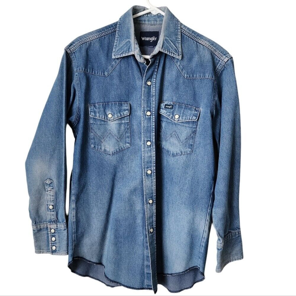 WRANGLER x VINTAGE pearl button denim shirt lived in thrashed ultra soft denim  | eBay | eBay US