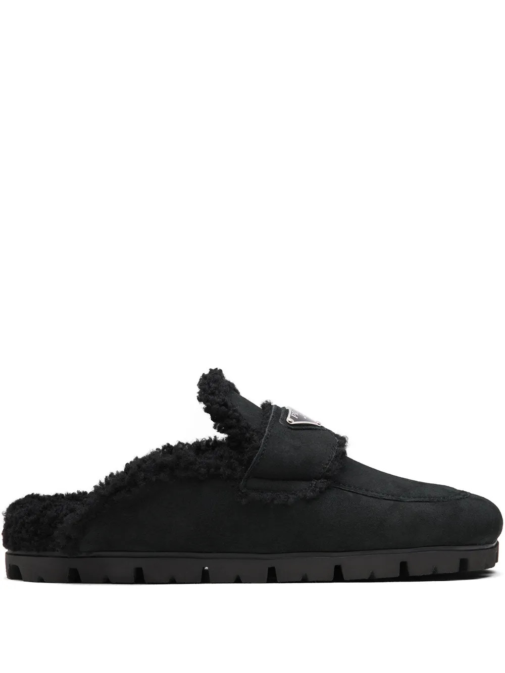 Prada triangle-logo Shearling Slippers - Farfetch | Farfetch Global