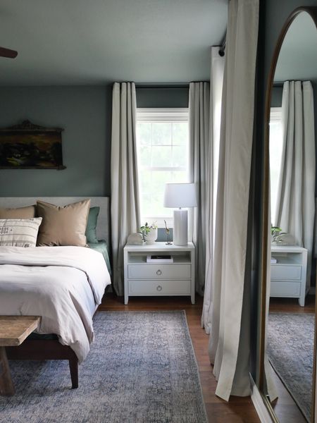 Moody green bedroom makeover! This bedding is so soft and my favorite curtains make the room feel so luxurious  

#LTKfindsunder50 #LTKhome #LTKfindsunder100