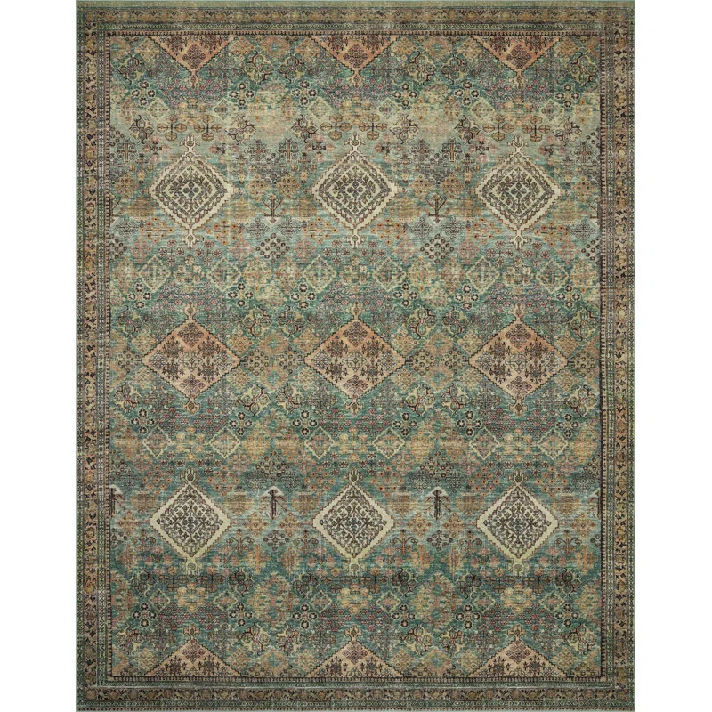 Magnolia Home By Joanna Gaines X Loloi Sinclair Machine Washable Turquoise / Multi Area Rug | Birch Lane