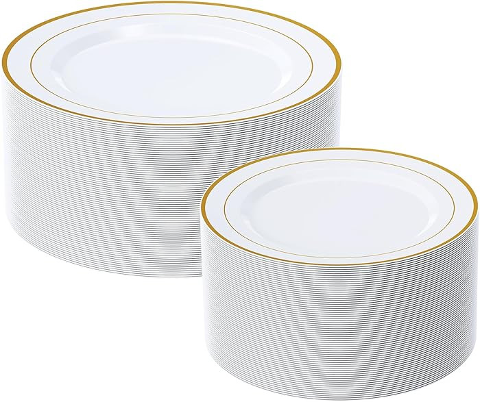 Amazon.com: FOCUSLINE Gold Plastic Plates Set of 60, Disposable Plates with Gold Rim 30 Dinner Pl... | Amazon (US)