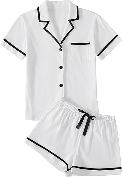 LYANER Women's Cotton Pajamas Set Button Short Sleeve Shirt with Shorts Set PJs Loungewear | Amazon (US)