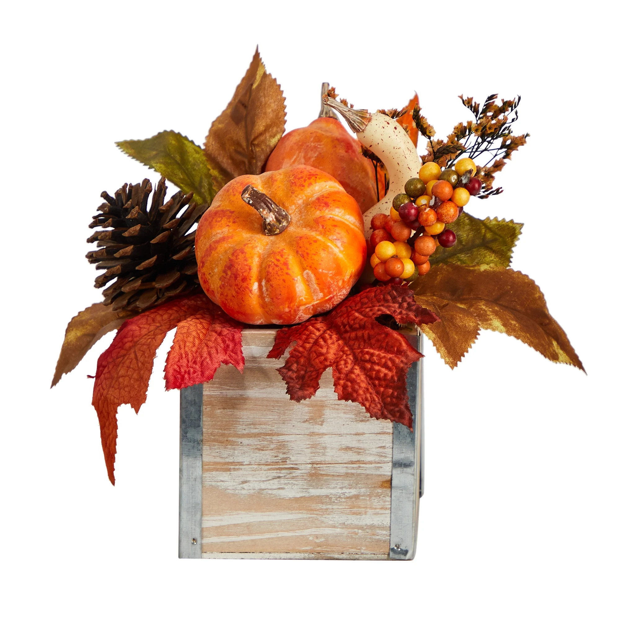 Nearly Natural 8" Fall Pumpkin, Gourd, Berries and Pinecones Artificial Flower Arrangement in Nat... | Walmart (US)