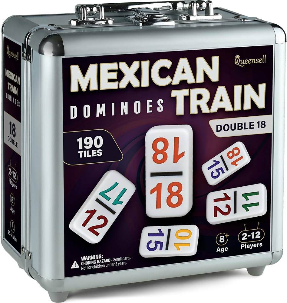 Queensell Mexican Train Dominoes Set with Numbers - Double 18 Dominos Set for Adults and Kids - M... | Amazon (US)