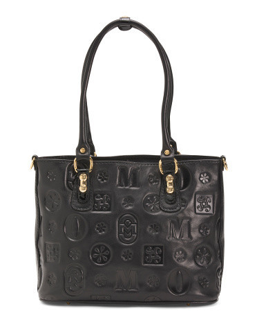 Leather Logo Tote, Leather/Gold | TJ Maxx
