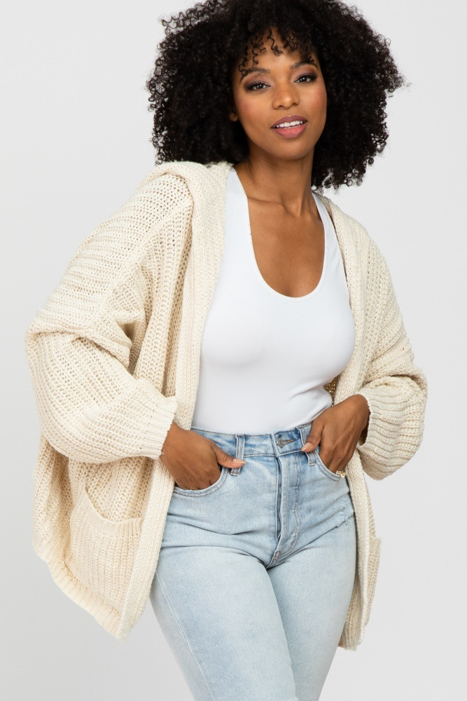 Beige Cable Knit Hooded Cardigan | PinkBlush Maternity