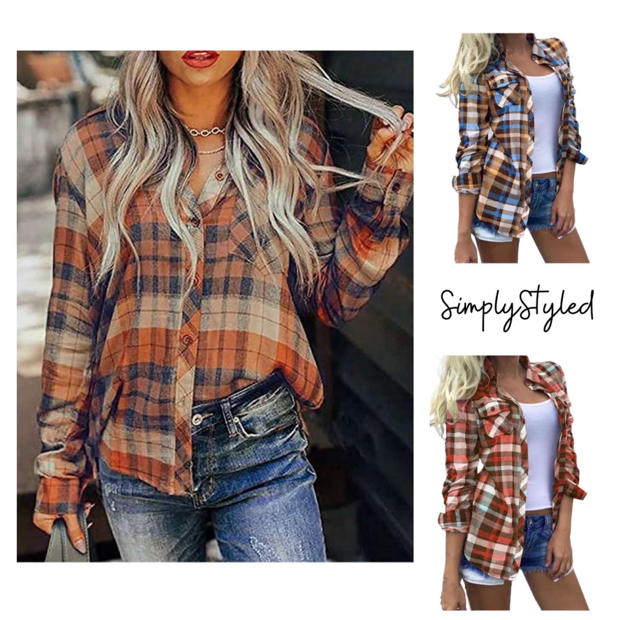 Thin plaid shirt good for layering with a puffer jacket!🧡
Size: M
Color: A1Orange
