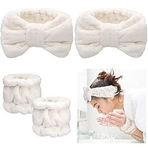 4 Pieces Spa Headband Wrist Washband Scrunchies Cuffs for Washing Face, Towel Wristbands Hair Hea... | Amazon (US)