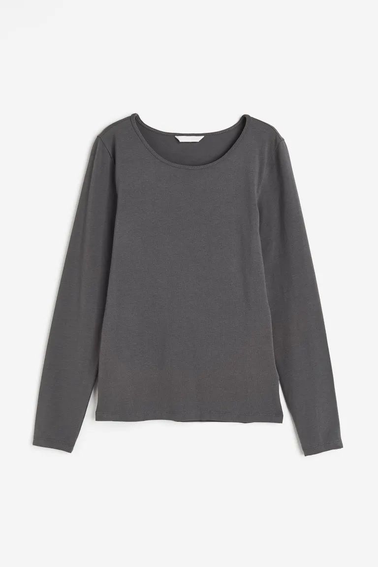 Long-sleeved Jersey Top - Dark gray - Ladies | H&M US | H&M (US + CA)