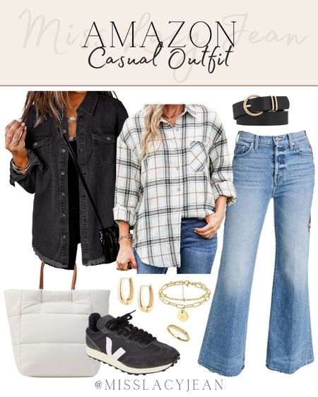 Amazon outfit includes jeans, flannel, shacket, belt, sneakers, tote bag, gold jewelry.

Outfit, winter outfit, Amazon finds, Amazon outfit finds 

#LTKfindsunder50 #LTKshoecrush #LTKstyletip