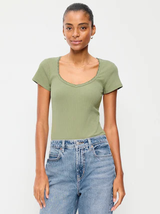 Lace-Trim Sweetheart-Neck Ribbed Top | Old Navy (US)