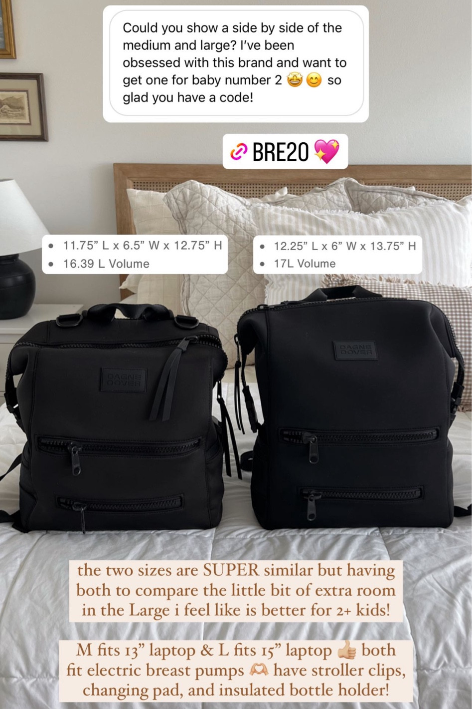 dagne dover backpack size comparison