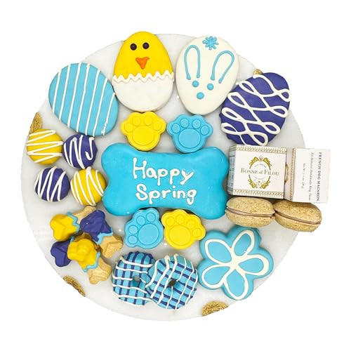 Bonne et Filou Easter Dog Treats Gift Basket Box Human Grade 22 Luxury Snacks with Dog Macarons, Truffles & Bone Cookies, Healthy and Delicious Mix for Medium to Large Dogs | Amazon (US)
