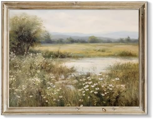 RETRART Vintage Farmhouse Canvas Wall Art - Wildflower Field Landscape Painting, Wall Art Spring ... | Amazon (US)