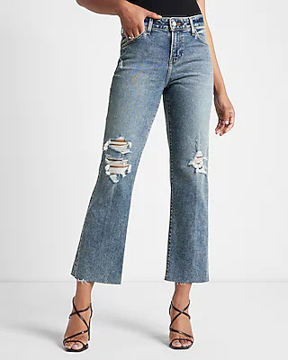 Mid Rise Medium Wash Ripped 90s Ankle Boot Jeans | Express