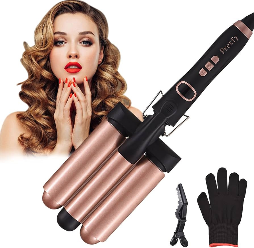 Pretfy 3 Barrels Hair Curler 32mm Curling Iron Hair Waver 1.25" Curling Tongs Mermaid Wand Beach ... | Amazon (UK)