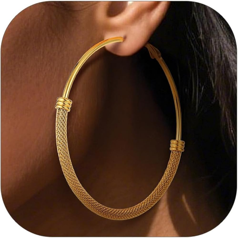 PROSTEEL 30/40/60/80/100mm Chunky Hoop Earrings For Women Gold Plated/Black Stainless Steel Hoops... | Amazon (US)