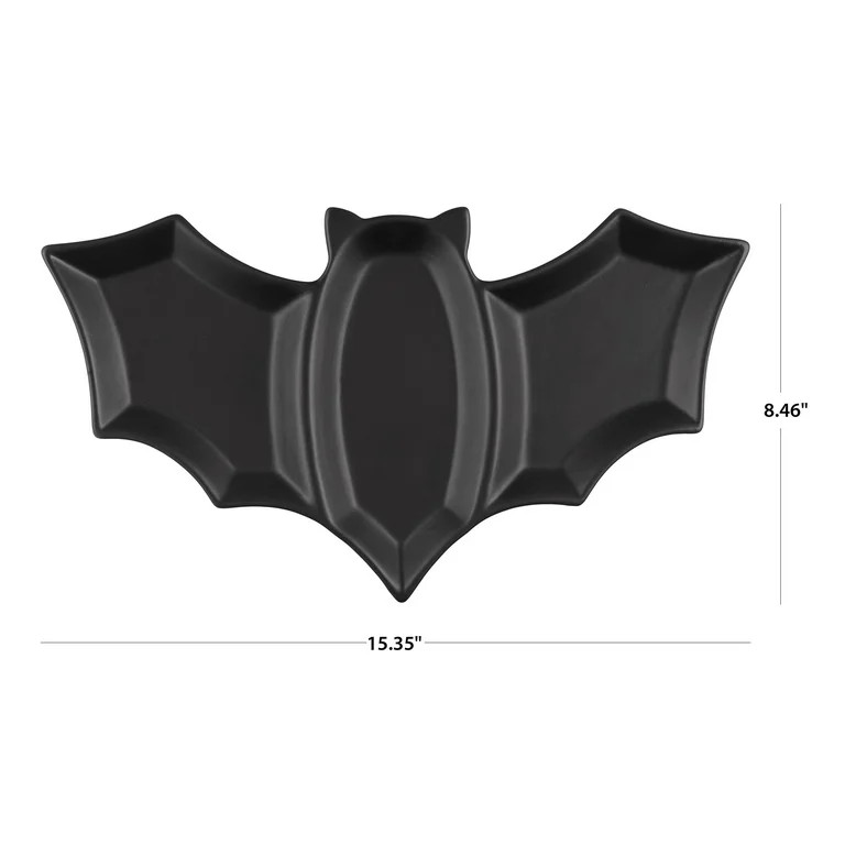 Way to Celebrate 15" Black Bat-Shaped Glazed Ceramic Serving Tray | Walmart (US)